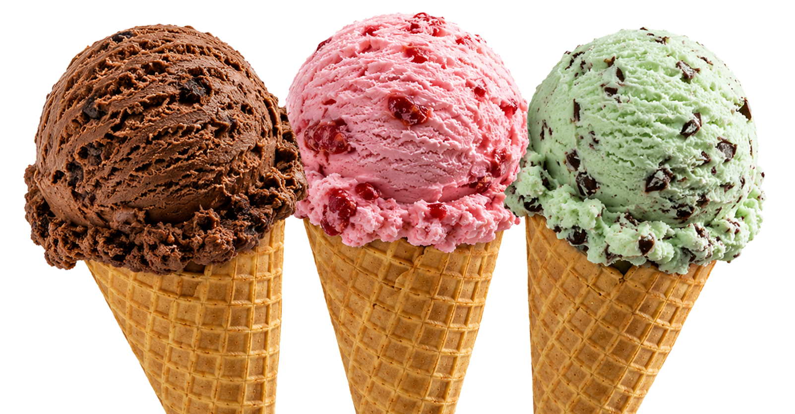 Assorted ice cream flavors on spoons