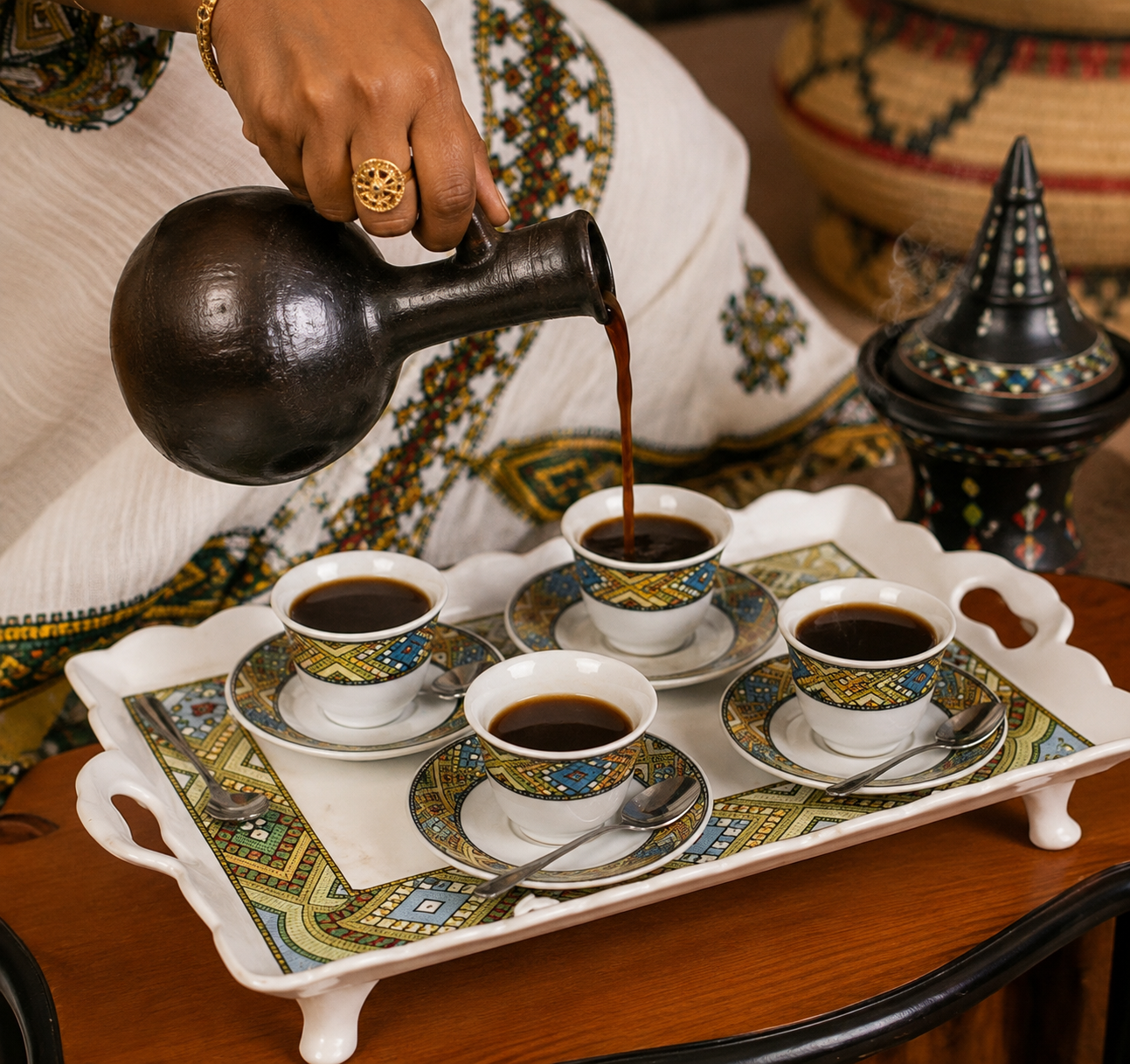 A jebena and incense burner set for the Ethiopian coffee ceremony